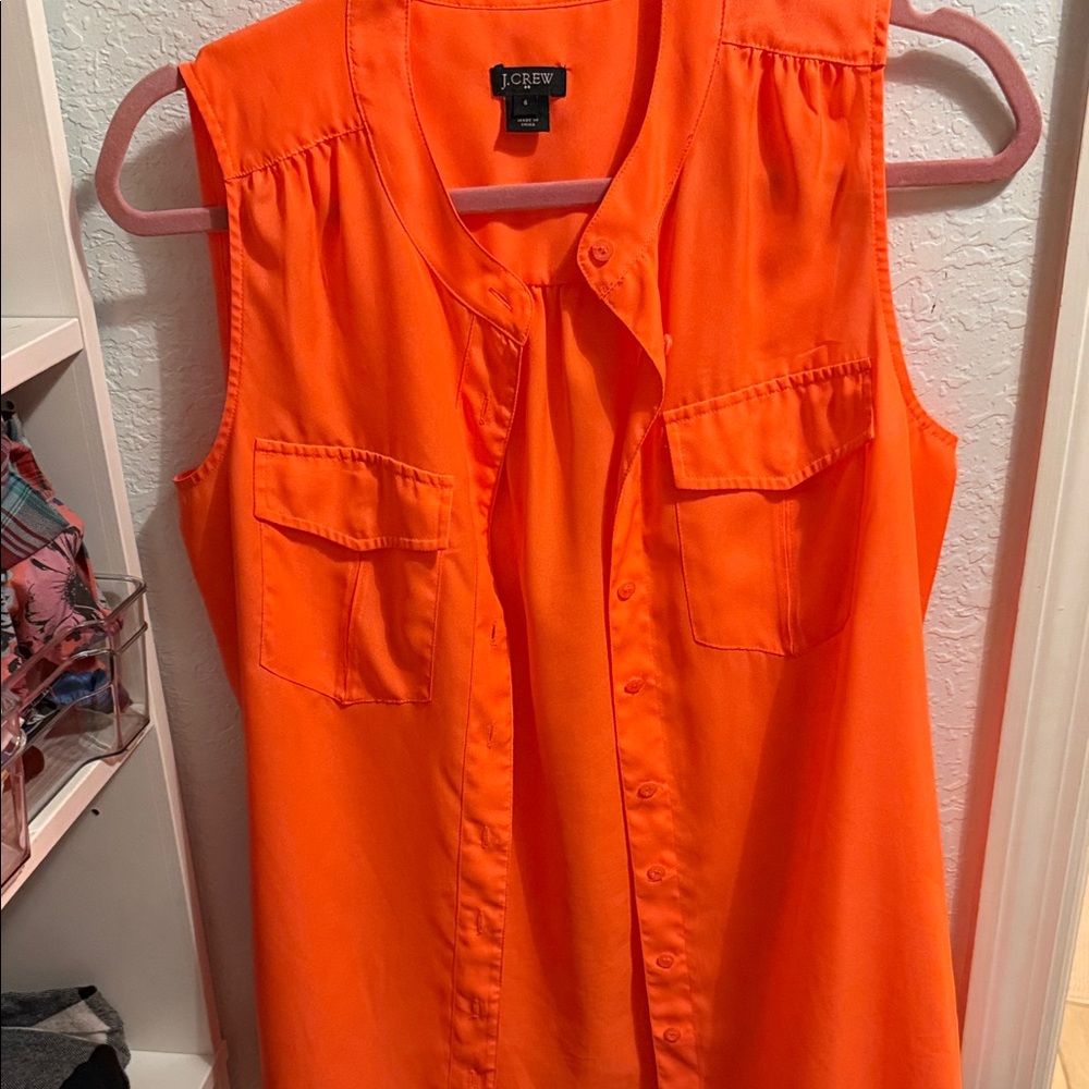 J. Crew Sleeveless Button-Front Blouse in Bright Orange
